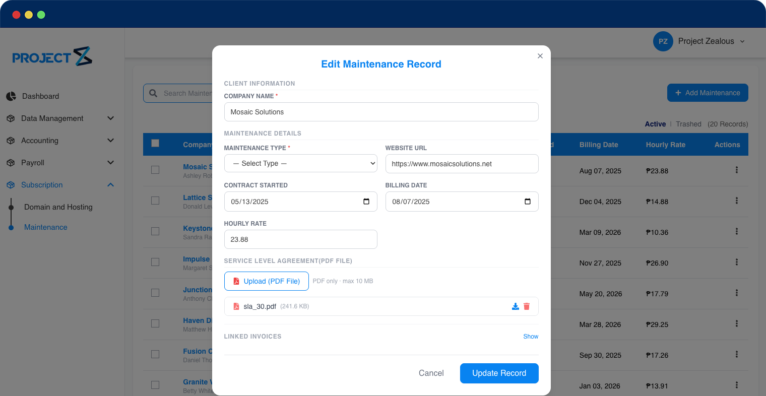 Edit Maintenance Record