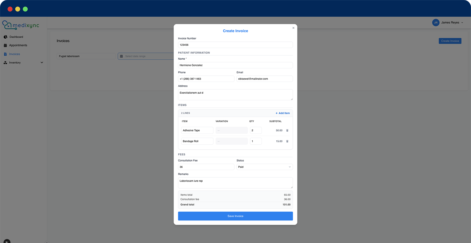 medixync create invoice